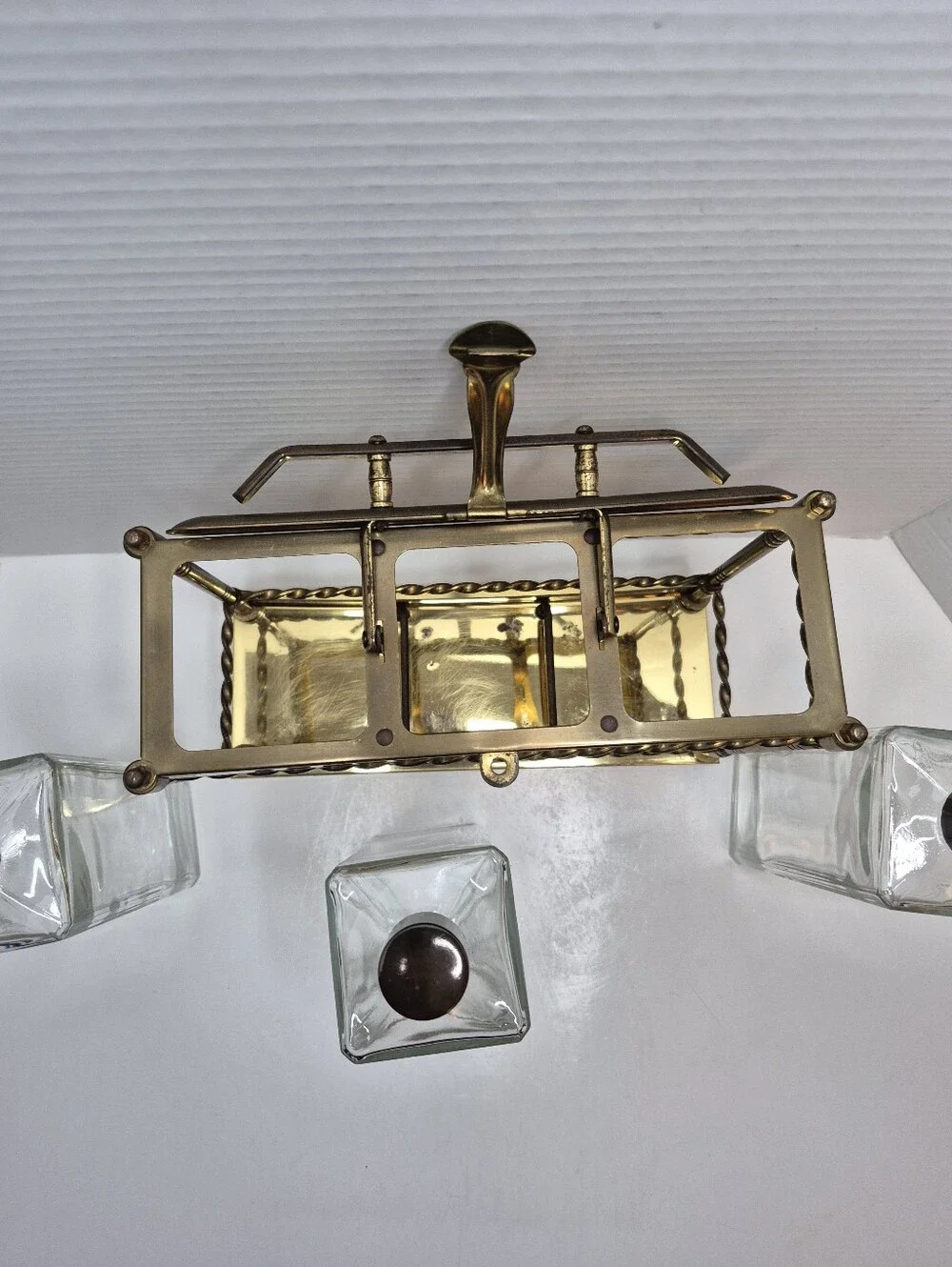 Vintage Tantalus Decanter Set Mid Century Modern Bar Caddy Liquor Glass Bottles